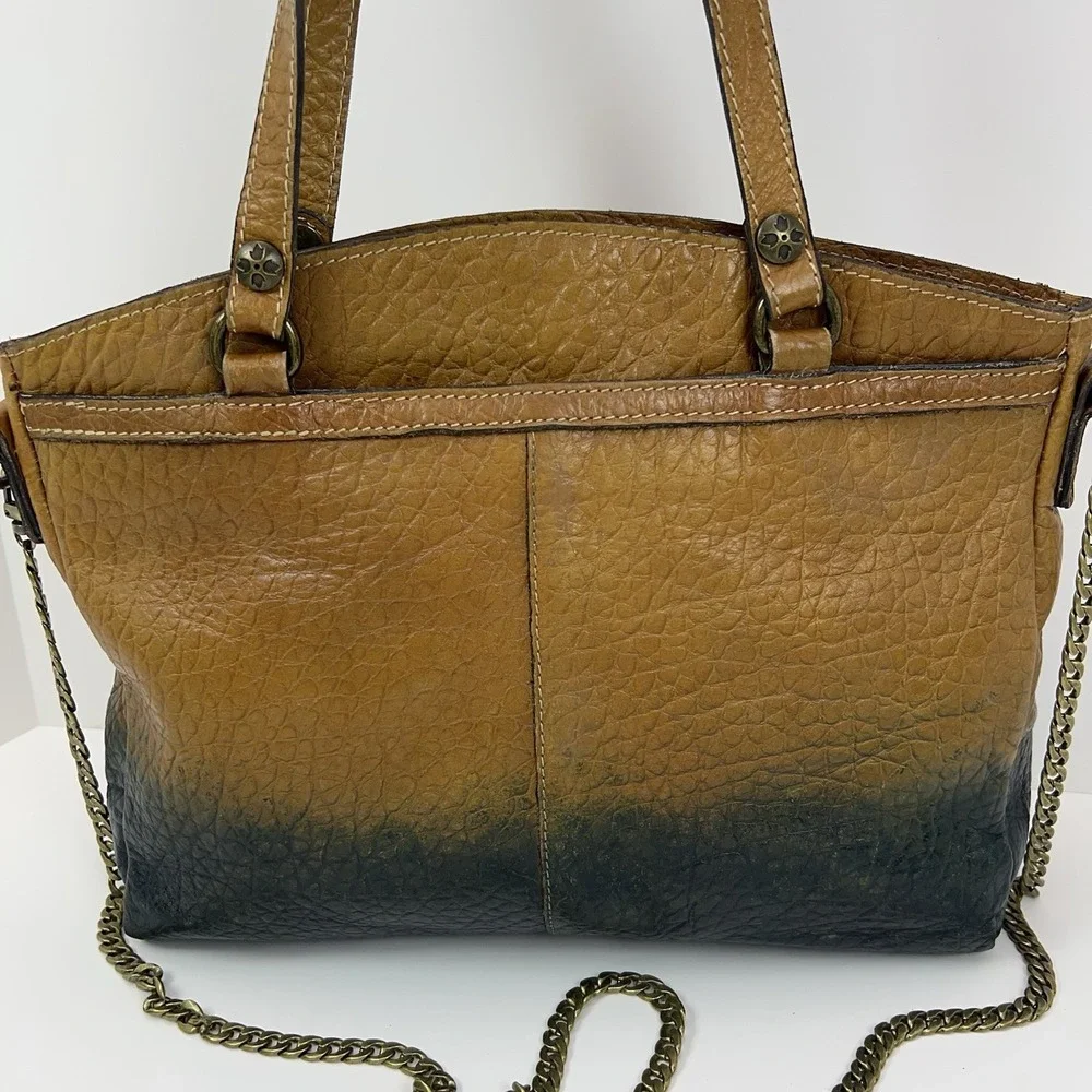 PATRICIA NASH Poppy Italian Leather Satchel Tote Distressed‎ Gradient Brown Blue